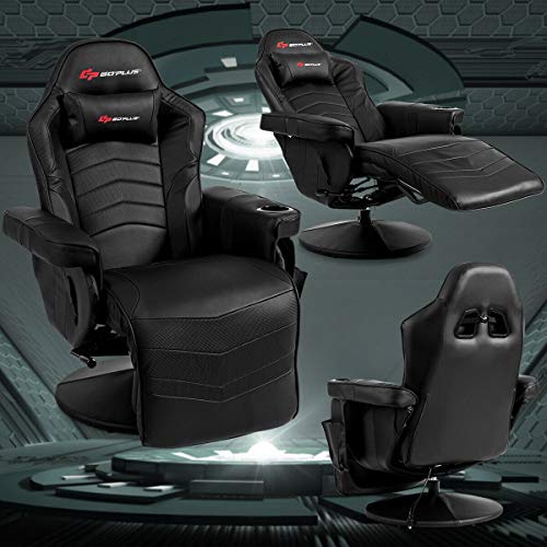 Goplus Massage Gaming Chair, Racing Style Gaming Recliner w/Adjustable Backrest and Footrest