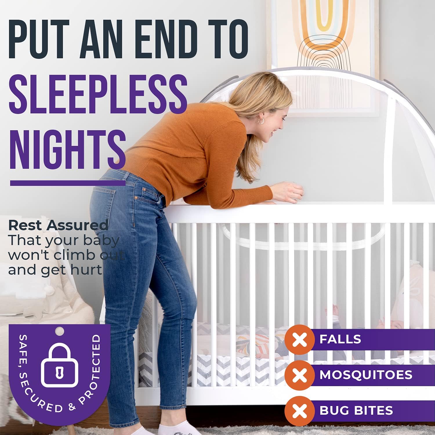 Baby Crib Tent By Pro Baby Safety | Infant Mosquito Netting Made from Fine See Through Mesh Prevent Toddlers from Climbing Out of The Crib