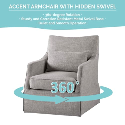 Martha Stewart London Swivel Chair - Solid Wood & Plywood, Skirted Metal Base Accent Armchair