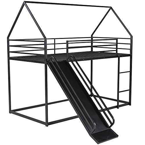 Kids Twin Over Twin Bunk Beds with Slide and Trundle, Solid Wood Bunk Bed Frame with Stairs and Storage