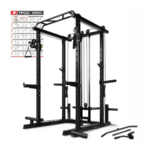 RitFit Multi-Function Squat Rack Power Cage PPC03 with Cable Crossover System, 1000LBS Capacity Power Rack and Packages with Optional Weight Bench