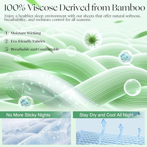 Silver Infused Bed Sheets, Cooling Fabric with Self-Cleaning Technology for Restful Sleep, Genuine 100% Organic Viscose Derived from Bamboo