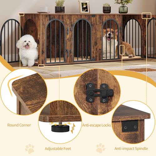 71" Dog Crate Furniture for 2 Dogs, Heavy Duty Indoor Dog Kennel TV Stand, XXL Wooden Dog Cage with Divider for Medium Large Dogs