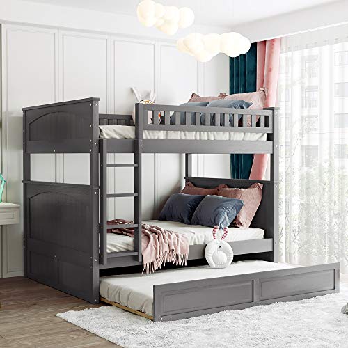 SOFTSEA Twin Over Full Bunk Bed with Slide, Solid Wood Bunk Beds with Stairs for Kids