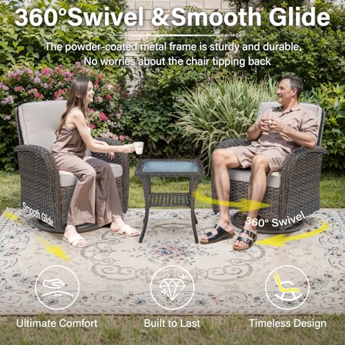 Patio Wicker Chairs Swivel Rocker - Outdoor Swivel Rocking Chairs Set of 2 with Rattan Side Table