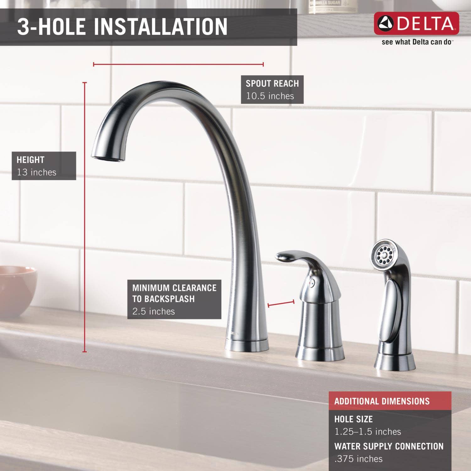 Delta 4380-DST Pilar Chrome Single Handle Kitchen Faucet with Spray