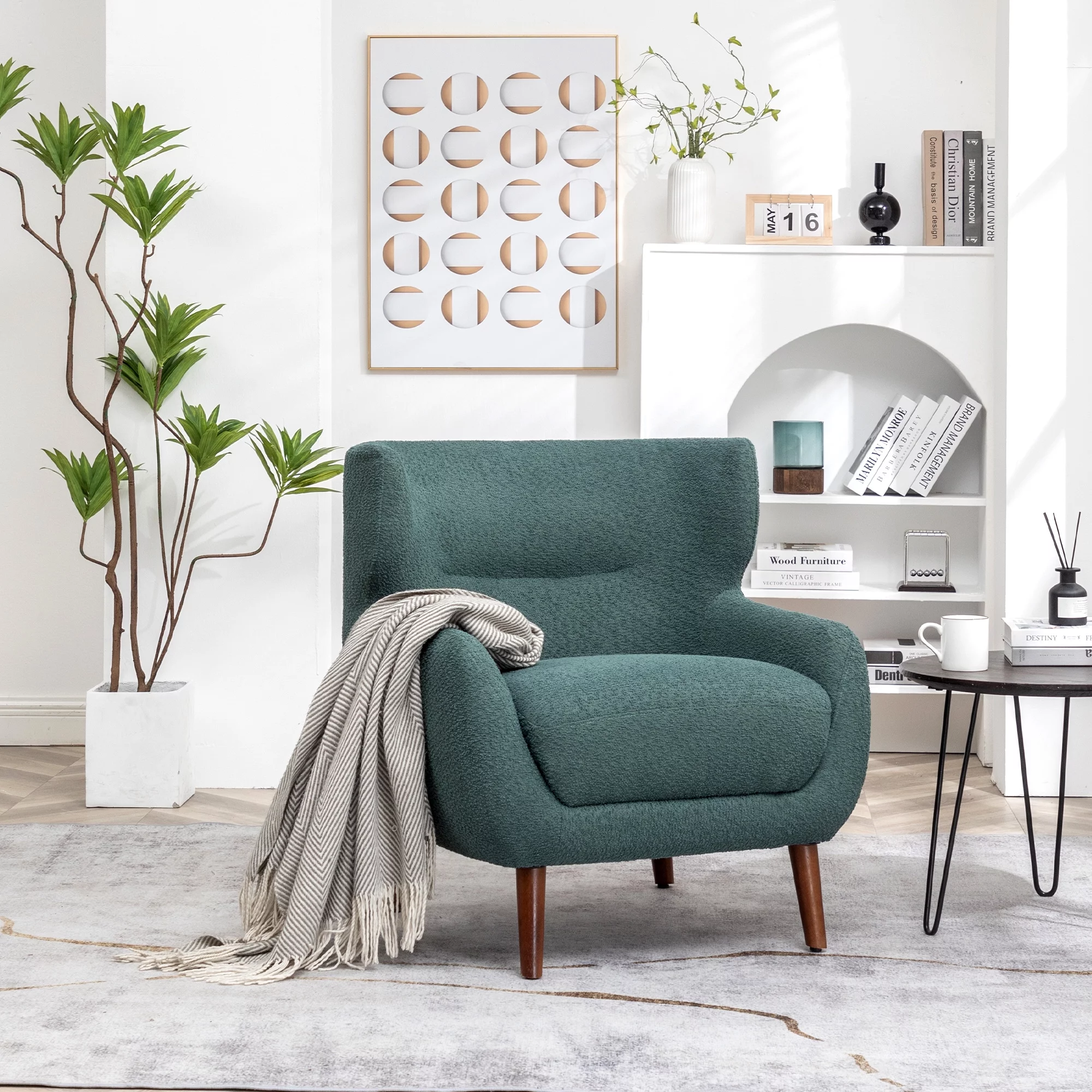 XINMICS Tufted Accent Chair, Wingback Upholstered Armchair, Green