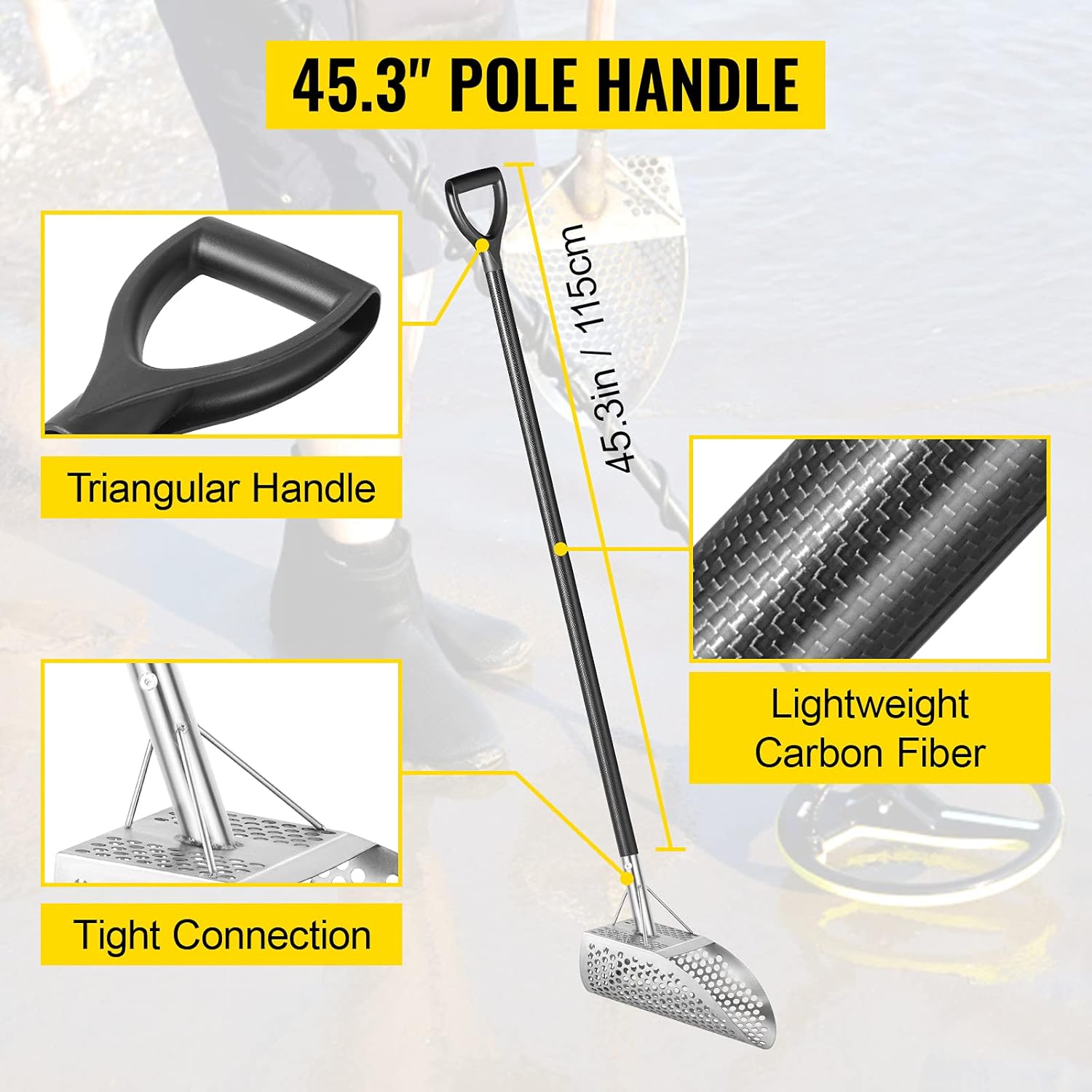 VEVOR Sand 10 MM Hole Detector Shovel Stainless Steel Metal Detecting Beach Scoops, Silver