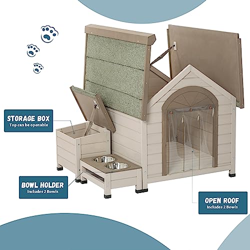 Outdoor Wooden Dog House,Waterproof Kennel with Deck and Sloped Roof,High Stability Pet Dog Cage for Small/Medium Puppy