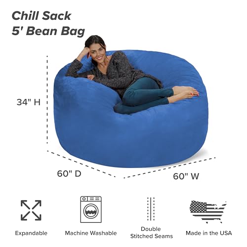 Chill Sack Bean Bag Chair - 5' Giant Memory Foam Lounge Chair with Soft Microfiber Cover – Cozy Furniture for Living Room, Dorm