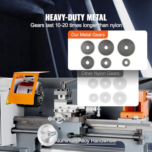 VEVOR Metal Lathe Machine, 7'' x 13.78'', Precision Benchtop Power Metal Lathe, 0-2200 RPM Continuously Variable Speed, 500W Brush Motor Metal Gears