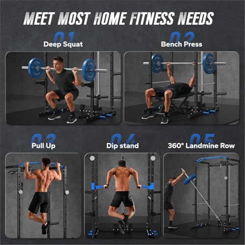MERACH Power Cage, Multi-Functional Squat Rack for Home Gym with Cable Crossover System, 1600LBS Weight Capacity