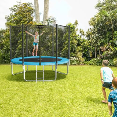AOTOB 8FT 10FT 12FT 14 FT 15FT Trampoline with Safety Enclosure Net，Outdoor Trampoline with Basketball Hoop