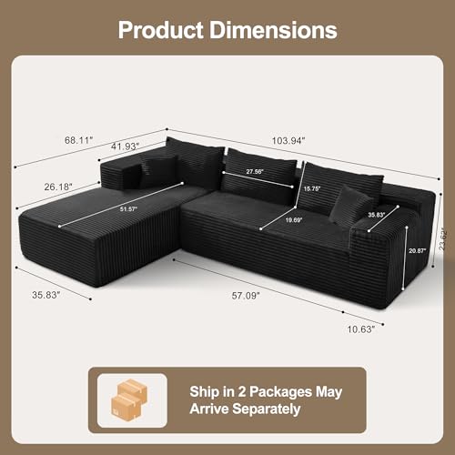 104" Sectional Couches for Living Room, Modular Sectional Sofa with Deep Seat, L-Shape Couch with Chaise, Cloud Couch for Living Room Bedroom