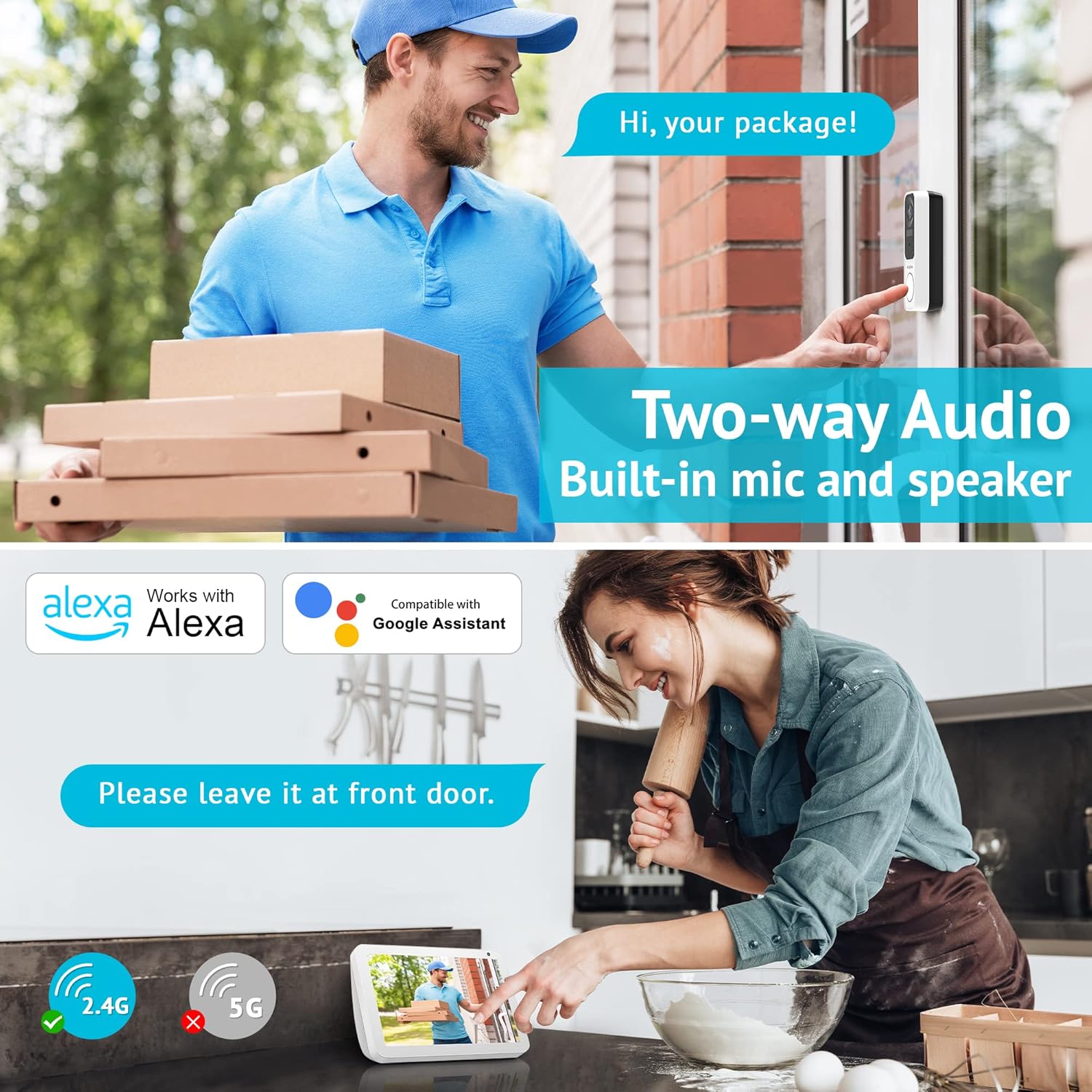 Doorbell Camera Wireless 2K,LaView Video Camera with Base Station,AI Human Detection,4:3 Aspect Ratio,160-Day Battery Life,Night Vision,Two-Way Audio