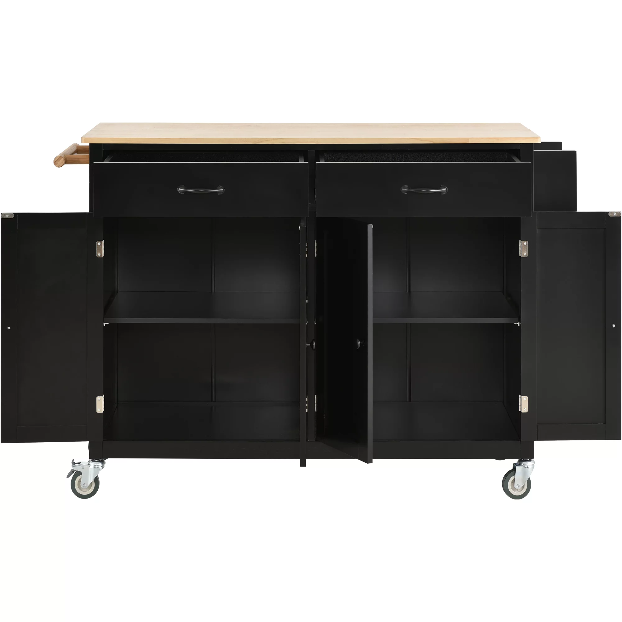 Movable Kitchen Island Cart, Storage Cart with 4-Door Cabinets and 2 Drawers, Modern Wood Kitchen Storage Cart with 2 Lockable Wheels