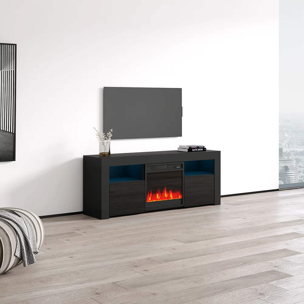 Milano 145EF Fireplace TV Stand for TVs up to 65", Modern High Gloss 58" Entertainment Center