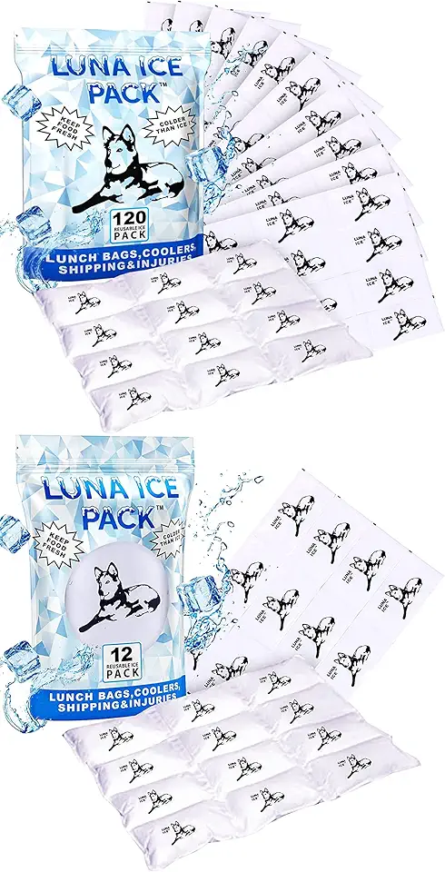 Luna Ice Gel Ice Packs Bundle 132 Pack - Dry Ice for Shipping Frozen Food, Lunch Bags & Injuries - Reusable & Long-Lasting Cold Packs for Coolers