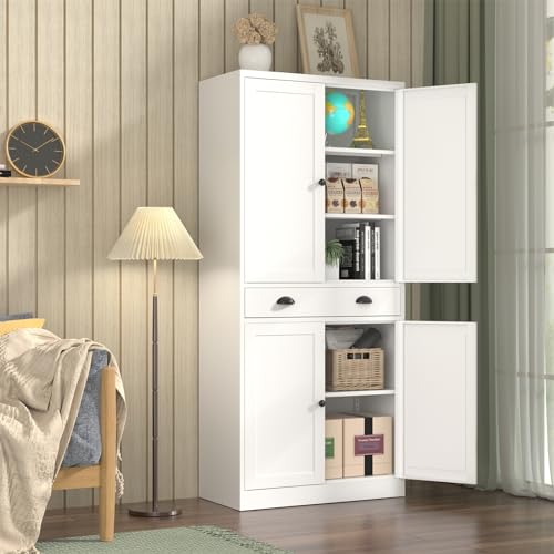 Pantry Cabinet, 71 Inch Tall Kitchen Storage Cabinet, Metal Pantry Cabinet with Doors and Adjustable Shelves, Black Food Cupboard