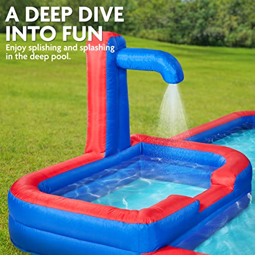 Sunny & Fun Mega Climb N’ Go Inflatable Water Slide Park – Heavy-Duty for Outdoor Fun - Climbing Wall, 2 Slides