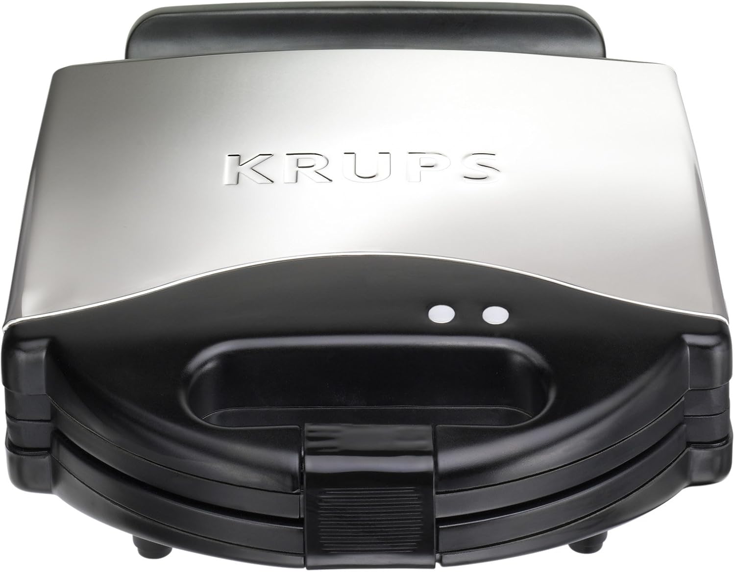 KRUPS F654 Belgian Waffle Maker with Nonstick Plates LED Indicators and Stainless Steel Housing, 4-Slices, Silver