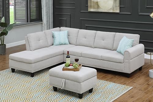 Devion Furniture Regis 4-in-1 Convertible L Shaped Couch with Pull Out Bed and Storage, Sectional Sleeper Sofa with Reversible Chaise for Living Room