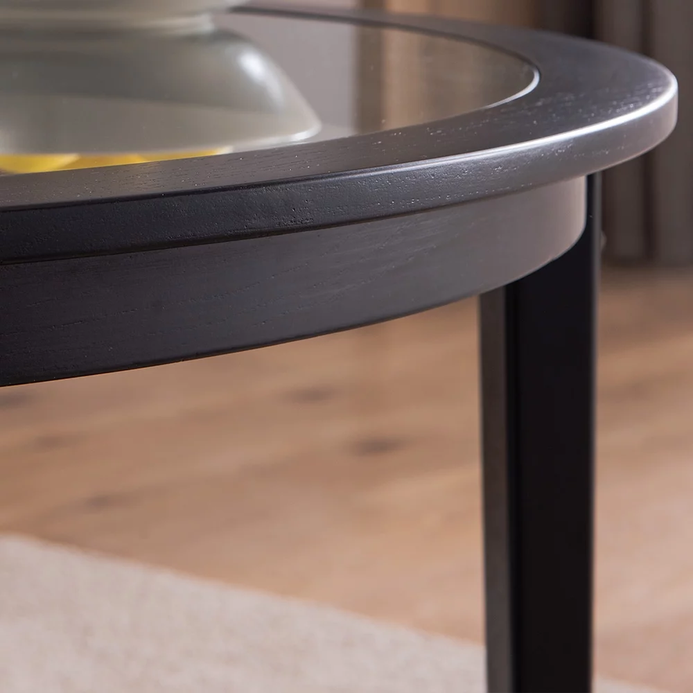 Round Tempered Glass Coffee Table,Living Room Solid Wood Coffee Table