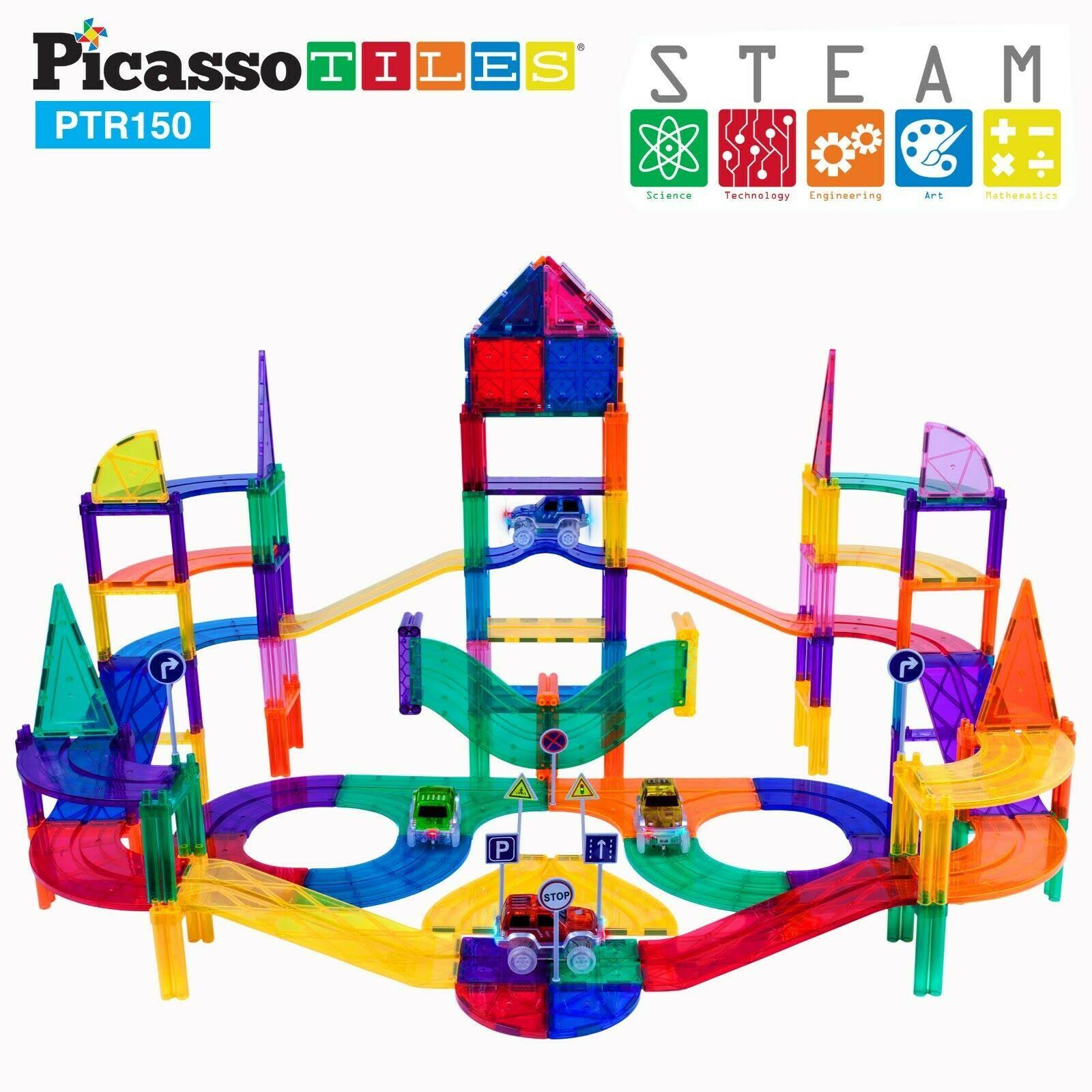 PicassoTiles Magnetic Building Block Race Track Series 150 Piece Set