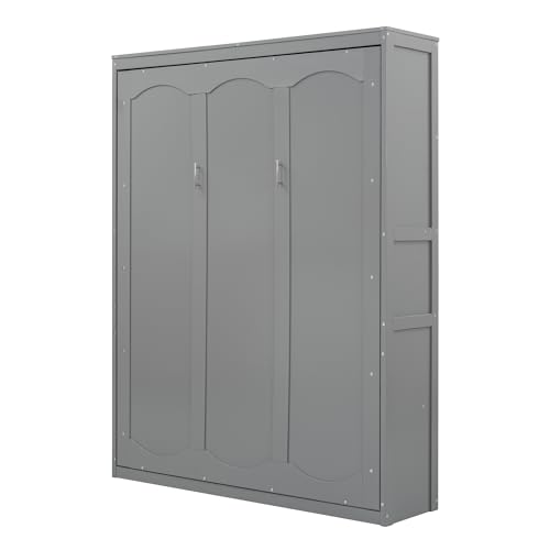 Harper & Bright Designs Queen Murphy Bed Frame with Storage Shelves, Foldable Cube Cabinet Queen Platform Bed