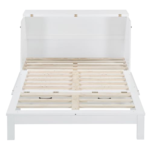 Harper & Bright Designs Queen Size Murphy Bed Cabinet Wall Bed Chest with USB, Charging Station and Large Storage Drawer for Home Office (White)