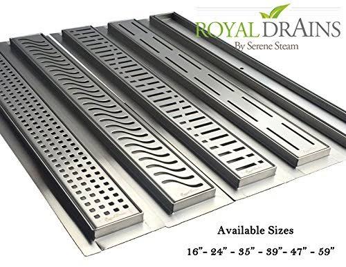 Royal Linear Shower Drains - Tile Insert - Stainless Steel Luxurious Line by Serene Steam Include Hair Trap 30 inch