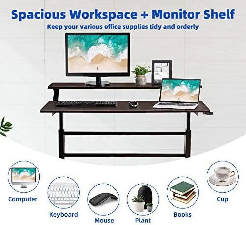 HJZBNONE Standing Desk  2-Tier Height Adjustable Sit to Standing Desk  Computer Desk Workstation with Monitor Stand &amp
