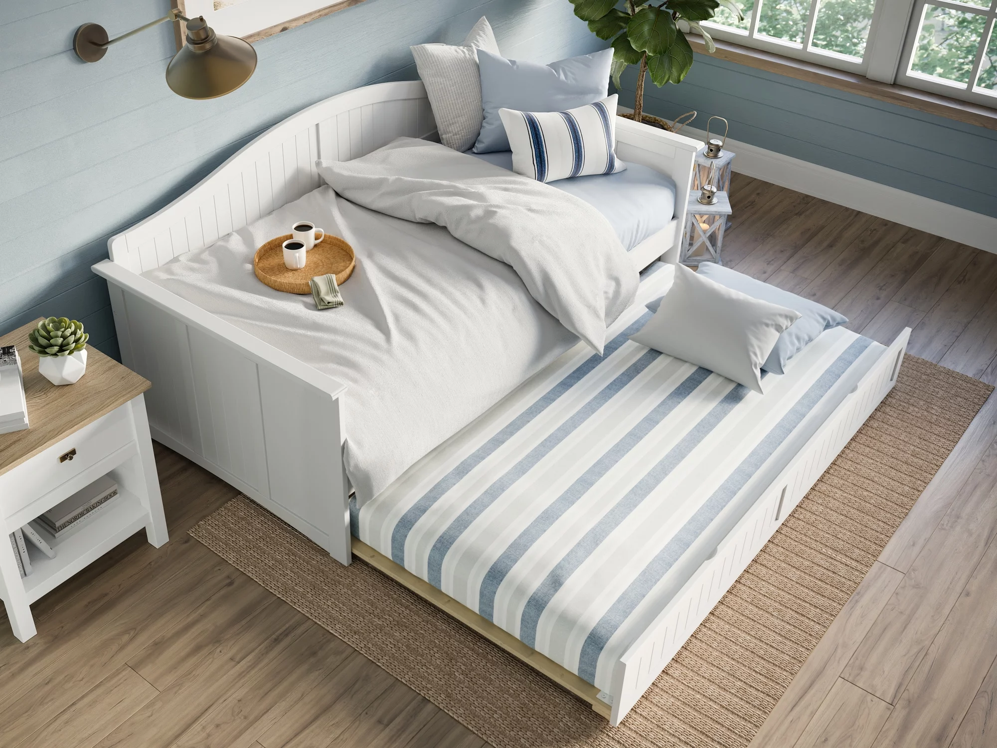 AFI Nantucket Wood Twin Size Daybed Frame with Twin Trundle White