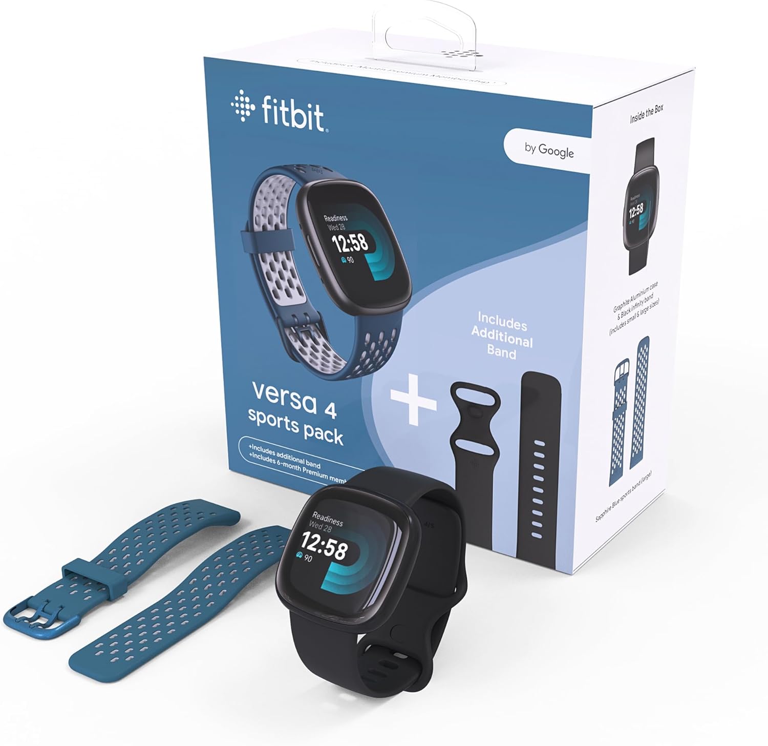 Fitbit Versa 4 Fitness Smartwatch with Daily Readiness, GPS, 24/7 Heart Rate, 40+ Exercise Modes, Waterfall Blue/Platinum