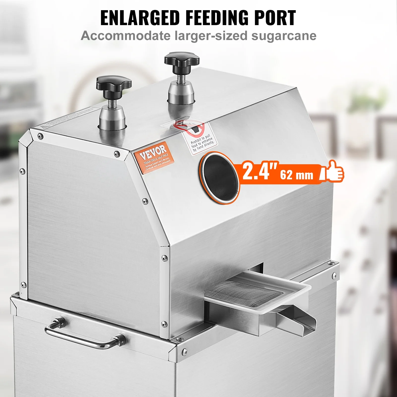 SKYSHALO 750W Electric Sugar Cane Juicer 661LBS/H Output 3 Rollers 2.4" Large Inlet