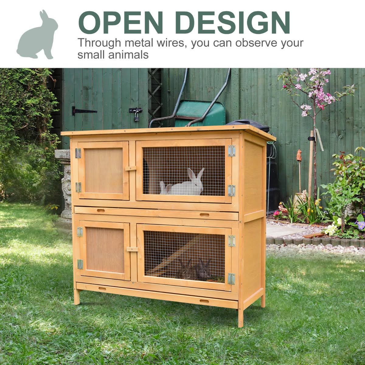 Pawhut Rabbit Hutch Solid Wood Rabbit-Bunny Cage with 2 Large Main