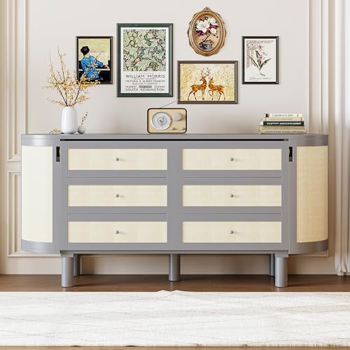 Queen Size Farmhouse Murphy Bed Cabinet with Charging Station, Foldable Platform Bed Frame with 2 Storage Drawers