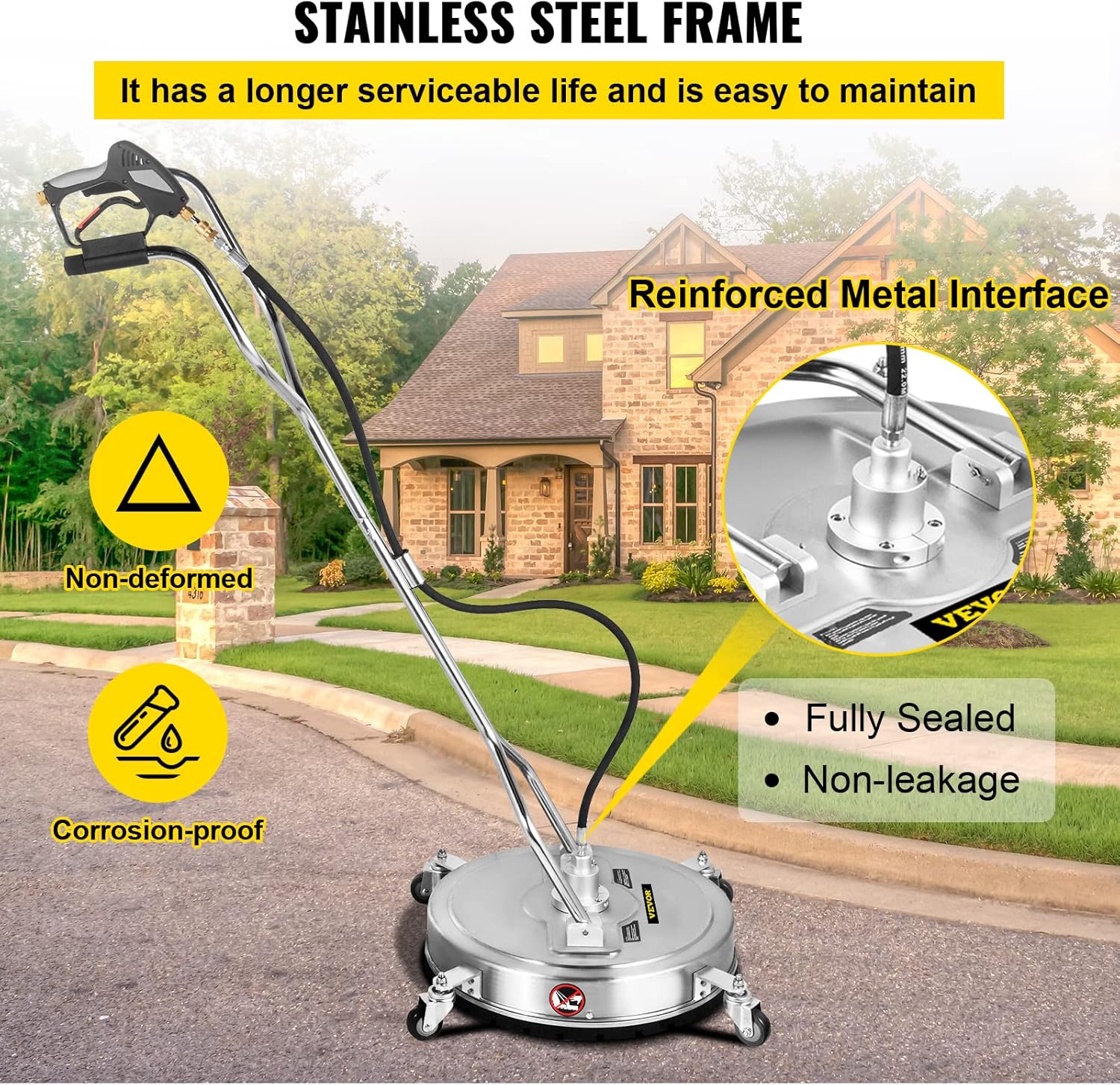 VEVOR Pressure Surface Cleaner, 18", 4000 PSI High-Pressure Washer with 1/4" Quick Connector, Dual Rotary Arms, and Castors