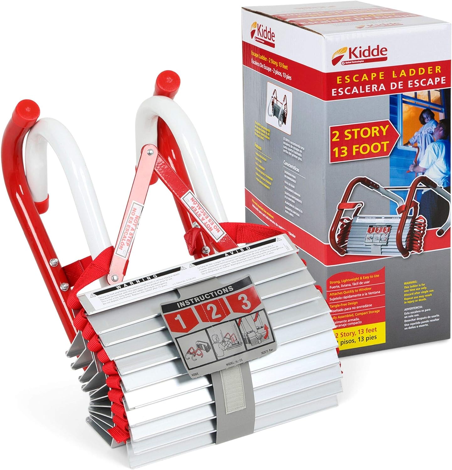 Kidde Fire Escape 3-Story Ladder, 25-Foot Anti-Slip Rungs, Rope Ladder Pack of 2