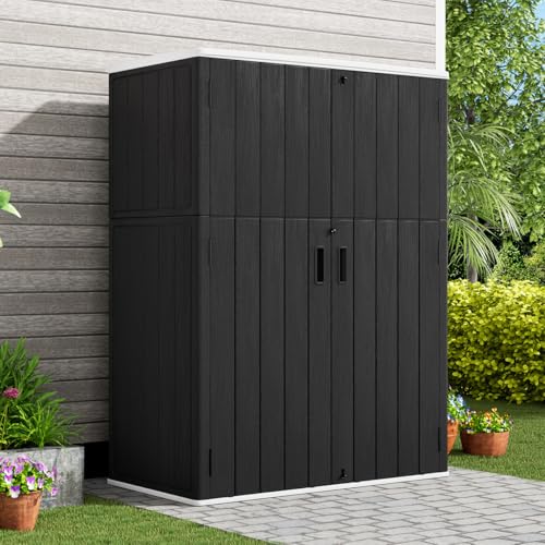 KINYING Outdoor Vertical Storage Shed,57 Cu.ft Outdoor Storage Cabinet Waterproof,Resin Sheds & Outdoor Storage Clearance for Garden,Patio,Backyard