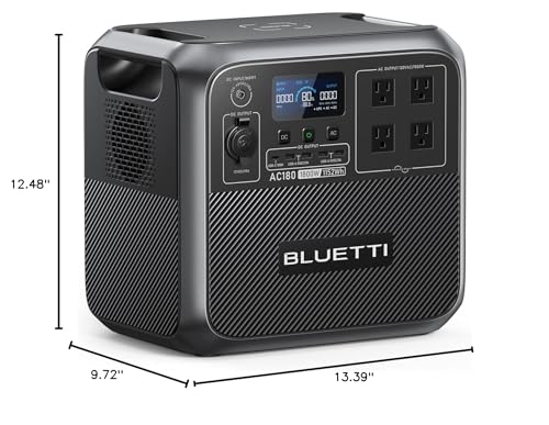 BLUETTI Solar Generator AC180, 1152Wh LiFePO4 Battery Backup w/ 4 1800W (2700W peak) AC Outlets, 0-80% in 45Min, for Camping, Off-grid, Power Outage