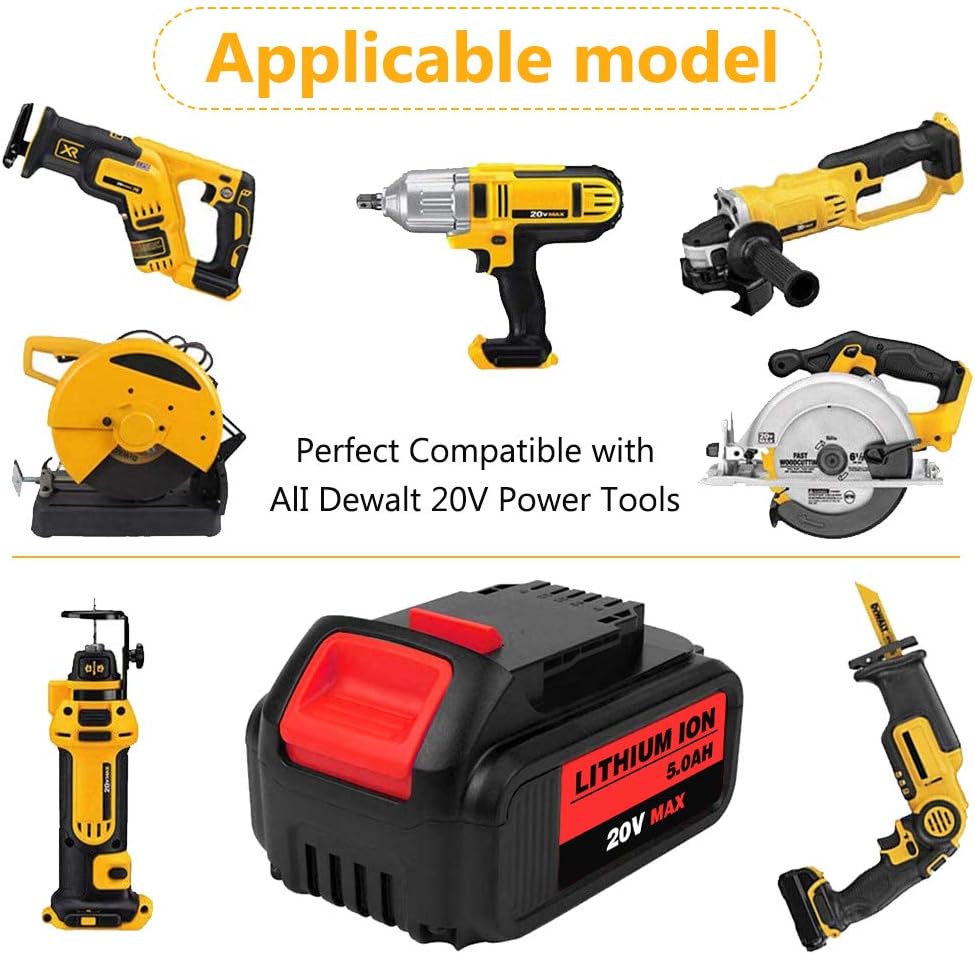 6Packs 20Volt 5.0Ah DCB205 Replacement for Dewalt 20V MAX XR Battery Lithium Compatible with DCB204 DCB205 DCB206 DCB205-2 DCB200 DCB180 DCD985B