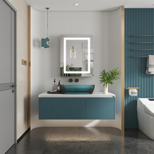 WELLFOR 30" X 30" LED Medicine Cabinet with Mirror for Bathroom, Medicine Cabinet with Lights, Bathroom Mirror with Storage, Double Opening Doors