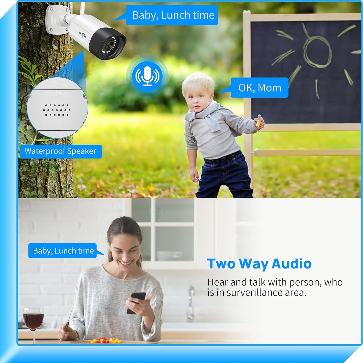 【2K,Two Way Audio】Hiseeu WiFi Security Camera System,1TB Hard Drive,12V DC Power Cords,3 Megapixels,8CH Dual WiFi NVR,Mobile&PC Remote