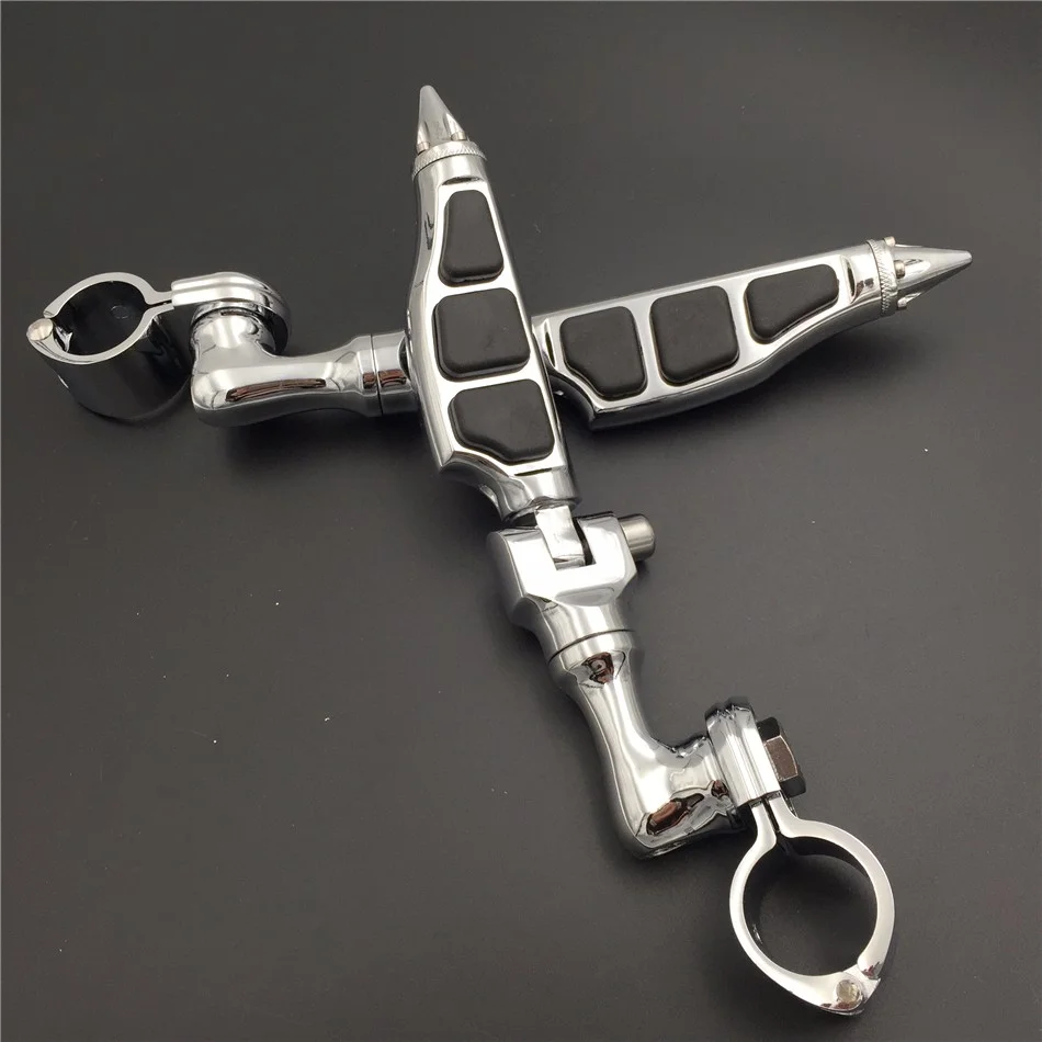 HTT-MOTOR Chrome Peg Short Angled Mounting Kit with Stiletto Shape Foot Peg Footrest For 1-1/4 inch (1.25")Front Engine Guard Frame Tube Iron 883