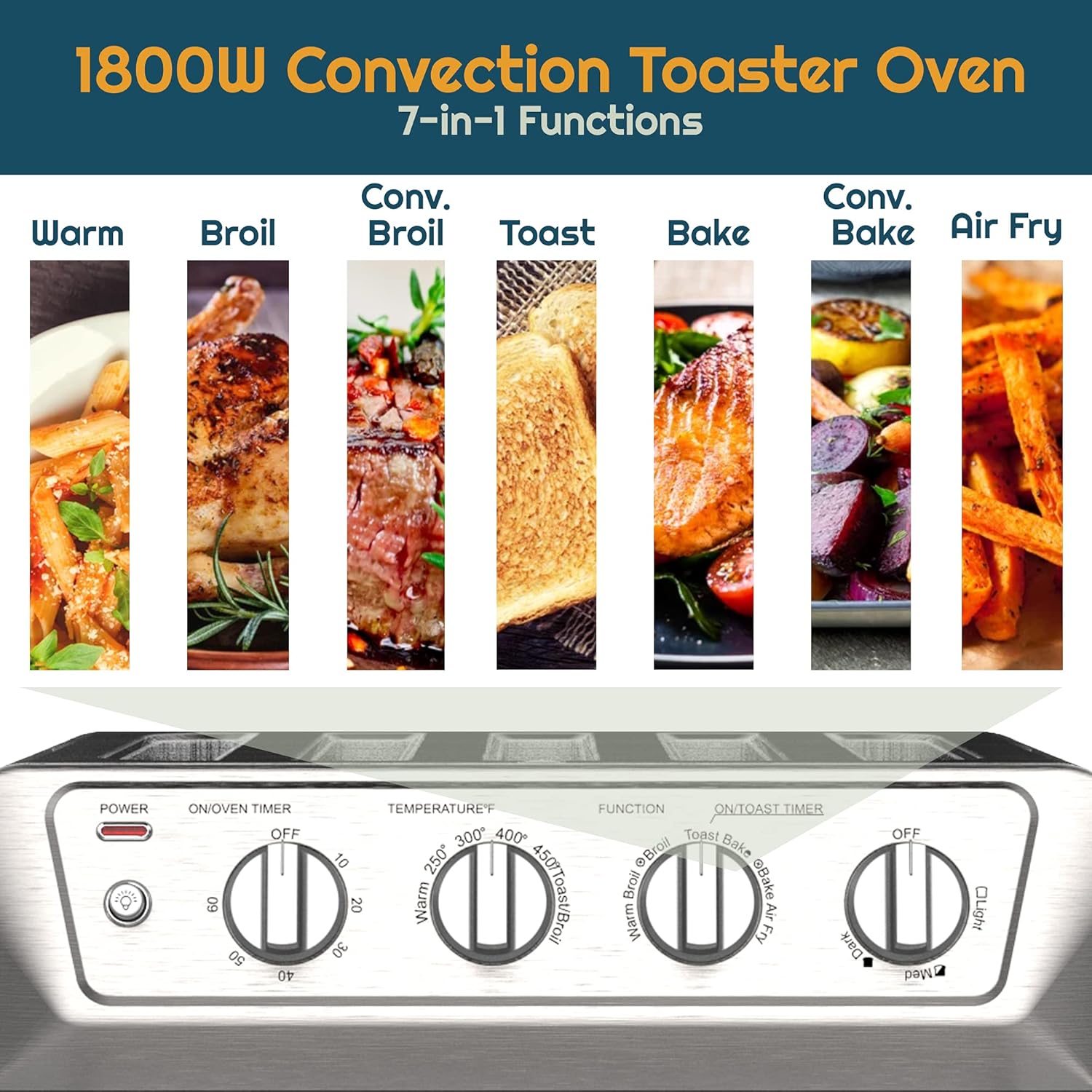 iCucina Toaster Oven Air Fryer Combo, Countertop Oven with 4 Slice Toaster, 7-in-1 Appliance with Stainless Steel Accessories