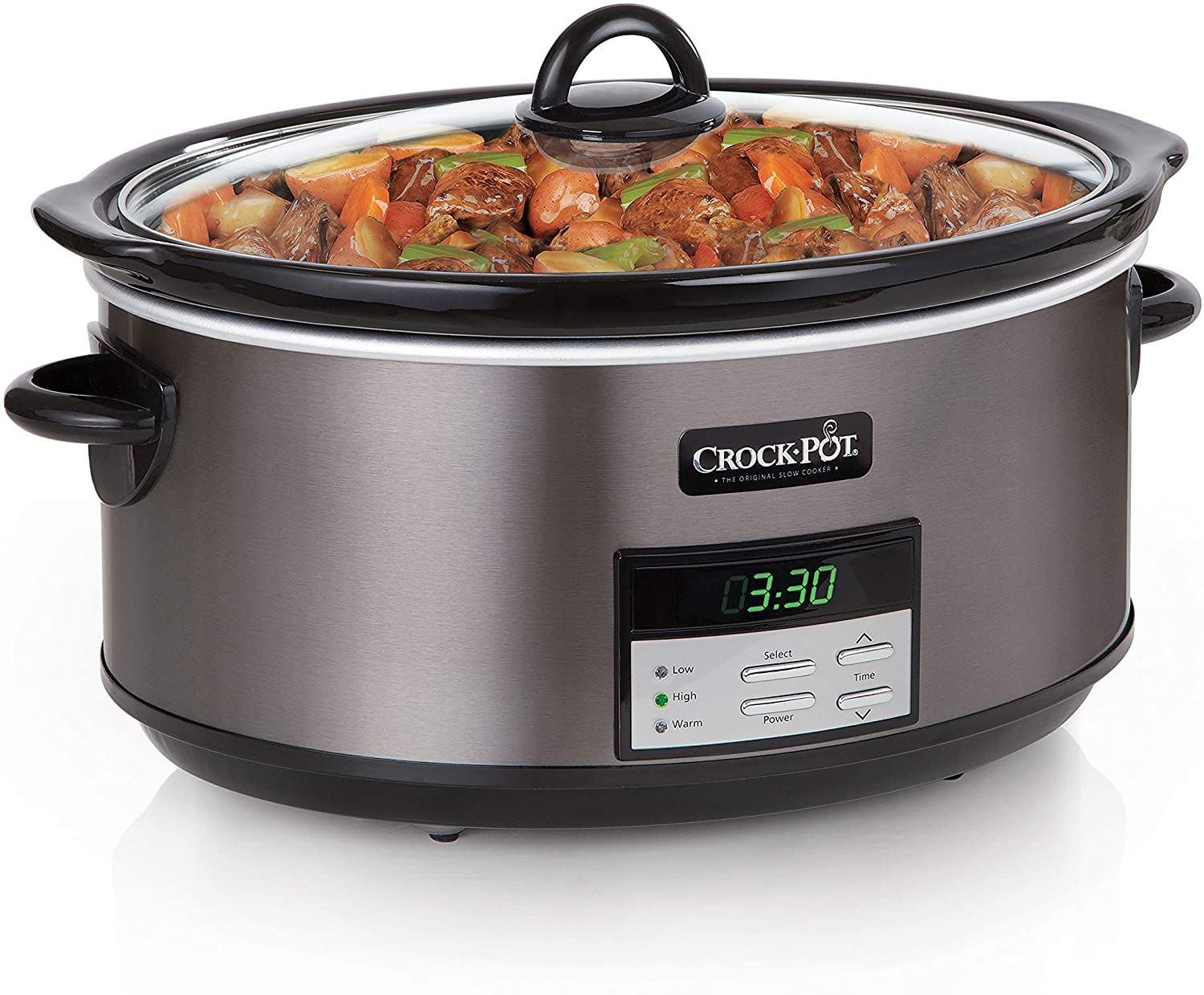 Crock Pot Slow Cooker|8 Quart Programmable Slow Cooker with Digital Countdown Timer, Black Stainless Steel - SCCPVFC800-DS