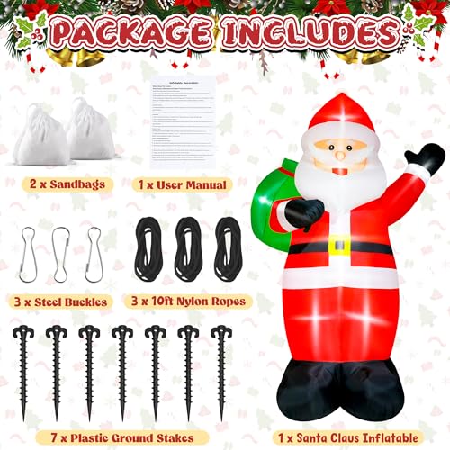 15FT Christmas Inflatables, Giant Inflatable Santa Claus Holding Gift Bags, Blow Up Christmas Santa Claus with 8pcs LED