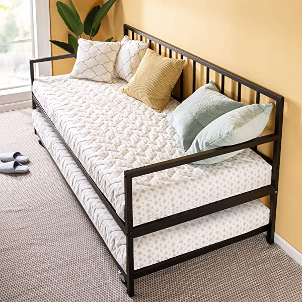 Zinus Eden Twin Daybed and Trundle Set / Premium Steel Slat Support / Daybed and Roll Out Trundle Accommodate Twin Size Mattresses Sold Separately
