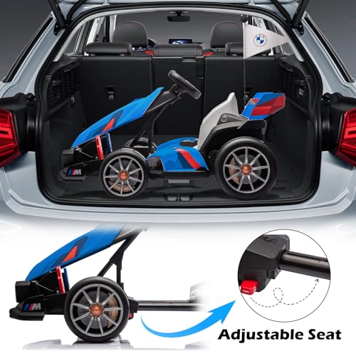 36V Licensed BMW Electric Go Kart, 7.5 MPH Drift Kart with 600W Motor, Outdoor Driftable Kids Race Pedal Go Karting Car w/Adjustable Seat, Lights
